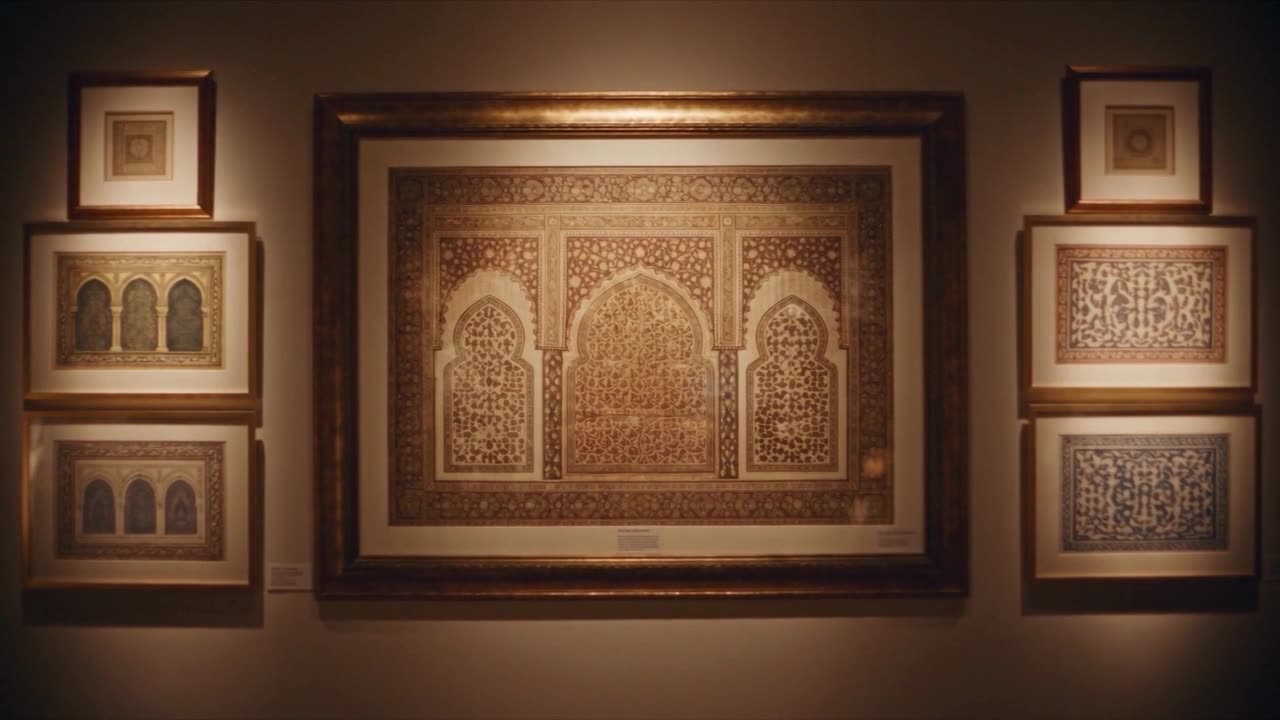 Framed works in the Arab art gallery