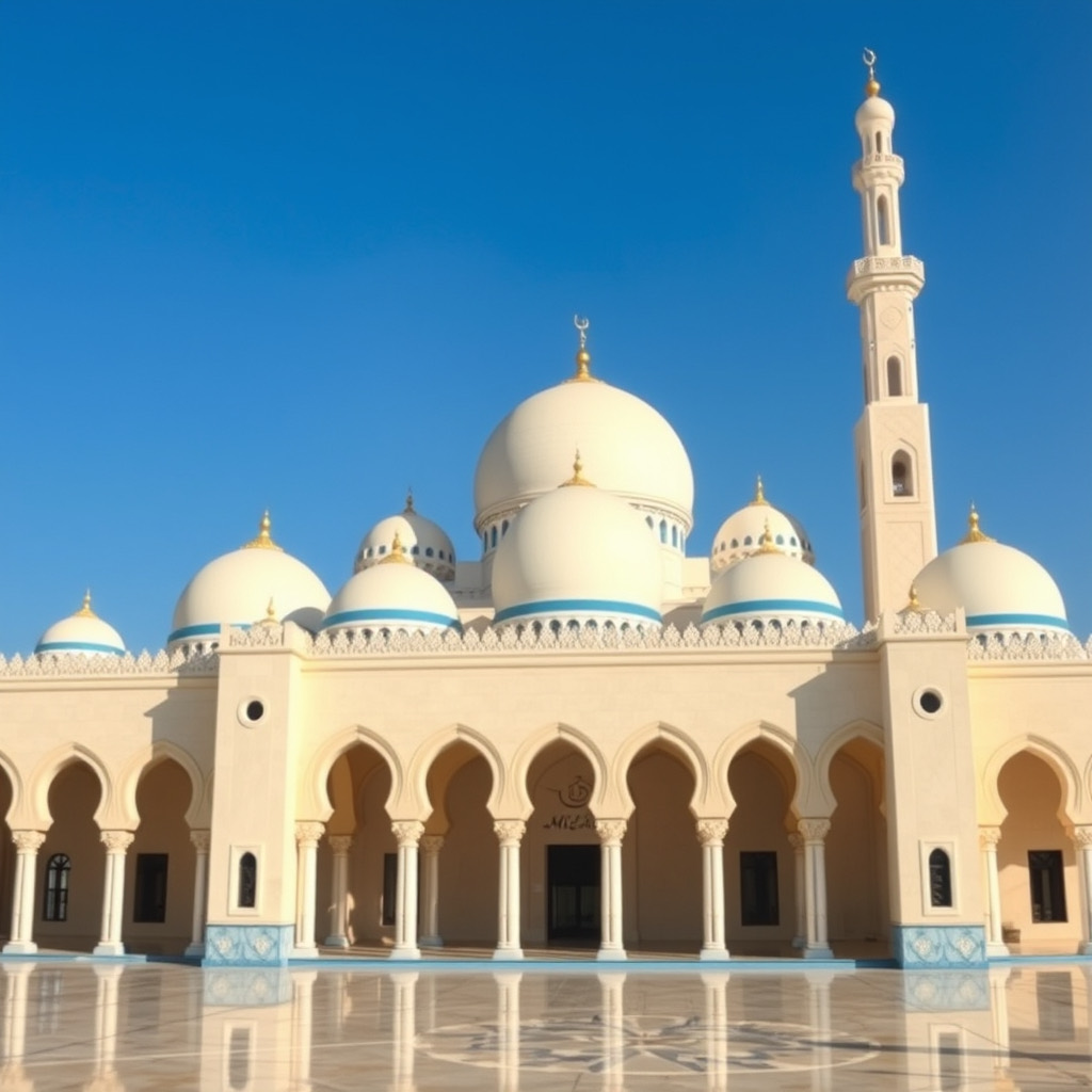 middle east arabian architechture like qatari mosques. include blues and whites.jpg